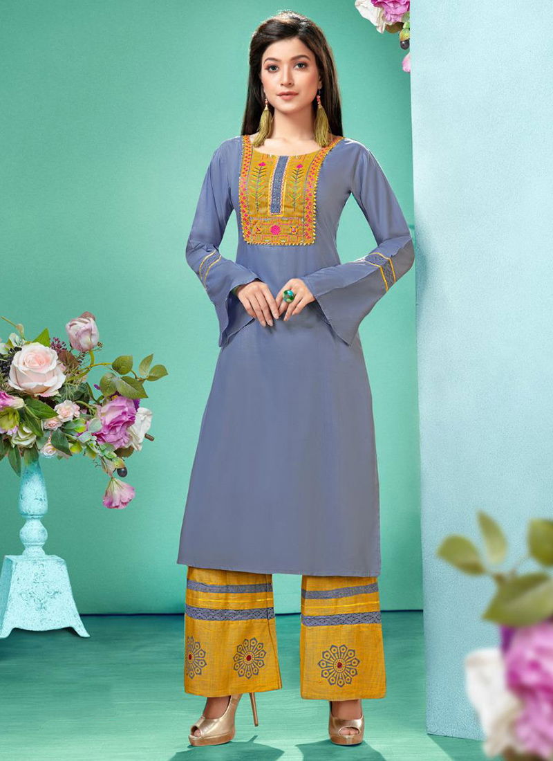Hayat Latest Designer Rayon Top Hand Work Plazo Kurti Collection 001-008